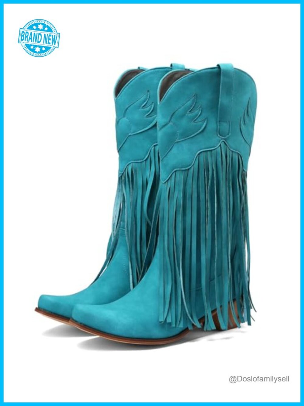 Women Fringe Cowboy Boots Mid Calf Embroidered Western Tassel